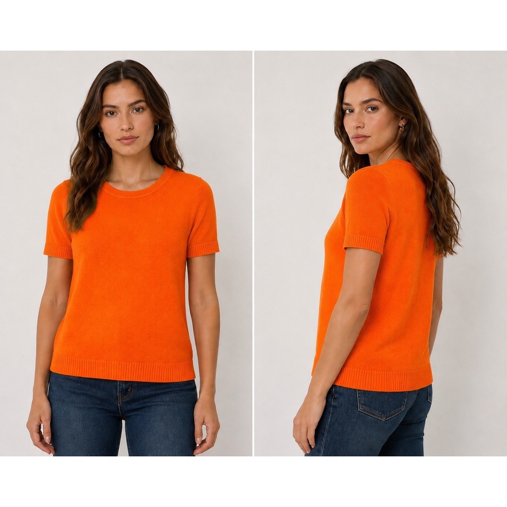 Joseph A Orange Silk Blend‎ V-Neck Short Sleeve Knit Sweater Top XL